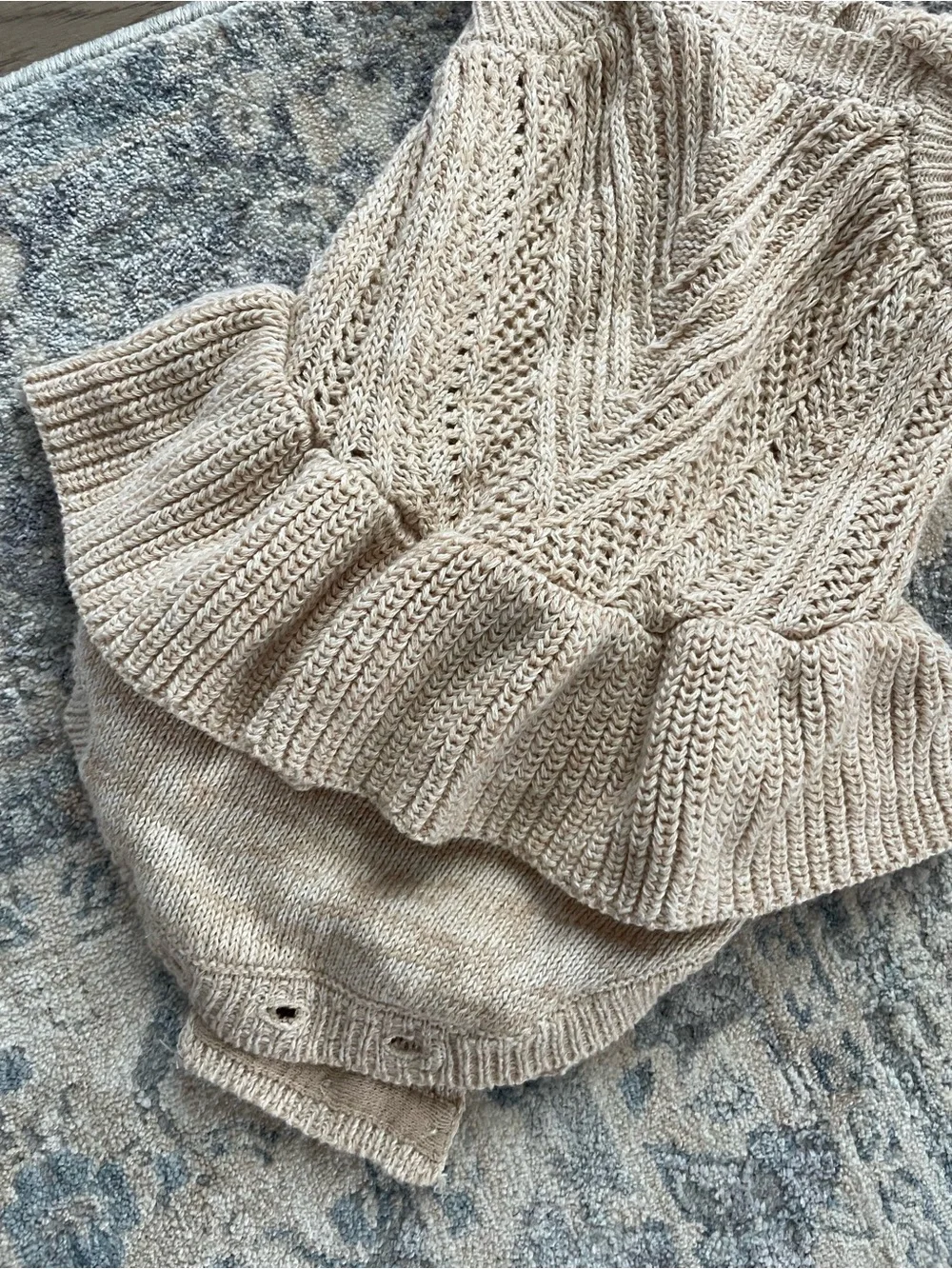 Nicole Miller Cream Knit Ruffle Bodysuit